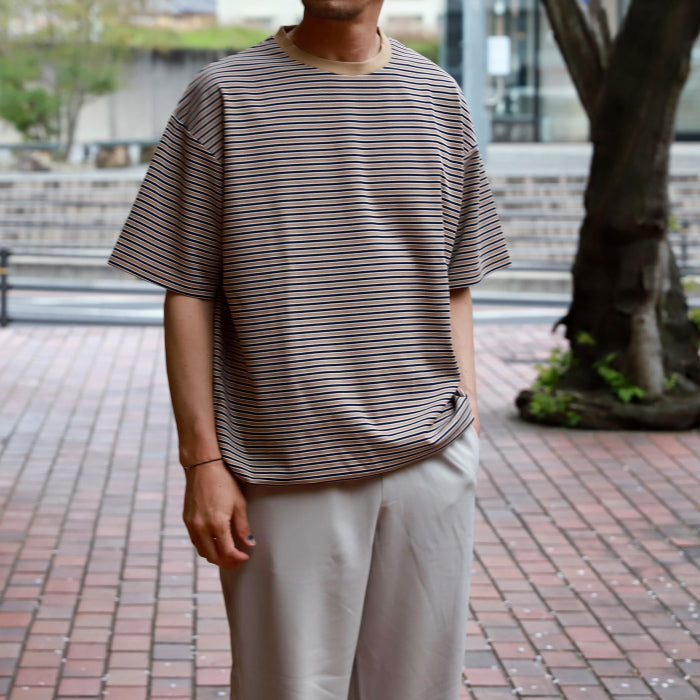 【着痩せシリーズ】CHARGER トップス ユニセックス チャージャー オリジナル ボーダー スピンドル Tシャツ カーキ/ベージュ 2色展開