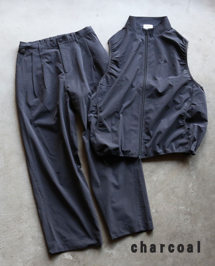 Zip vest ＆2tuck wide pants SET ロゴ刺繍 上下セット 2色展開 チャコール/ブラック