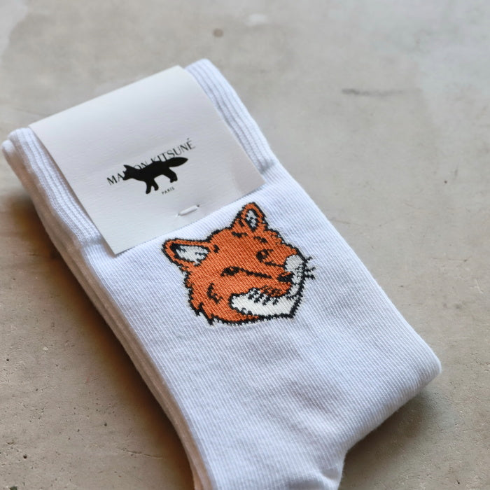 メゾンキツネ 靴下 ソックス ユニセックス MAISON KITSUNE フォックス ヘッド ソックス Fox Head Socks ブラック/ホワイト Black/White 2026秋冬新作【mpuas00kt0010】