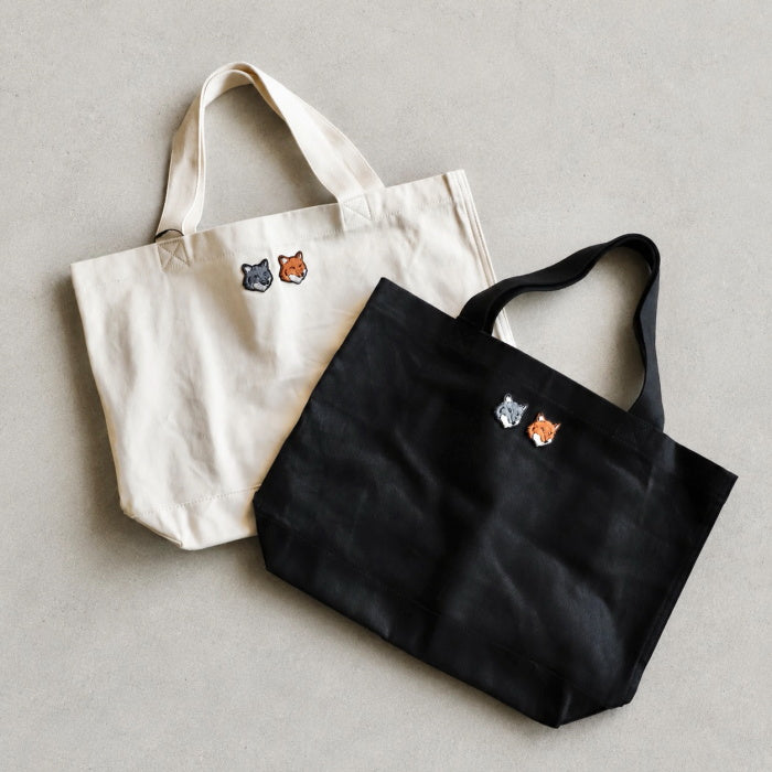 メゾンキツネ バッグ トート MAISON KITSUNE ダブル フォックスヘッド トート DOUBLE FOX HEAD PATCH TOTE BAG アントラシート/エクリュ 2026秋冬新作【mrubt23ww0096】